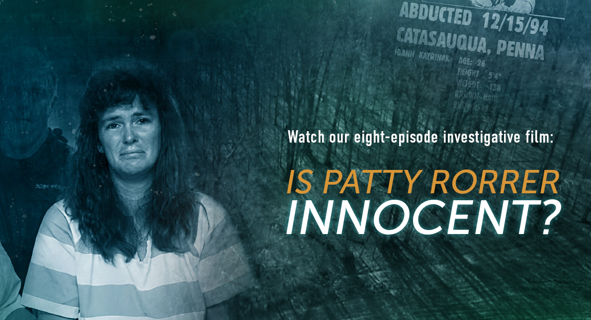 Image of website poster with Patty Rorrer in a prison uniform.